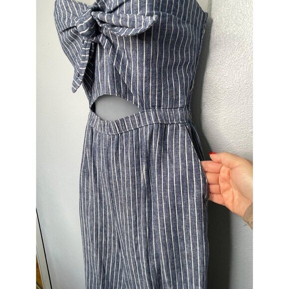 Abercrombie & Fitch Striped Jumpsuit Romper SZ S Wide Legs Linen Pockets - Picture 7 of 14